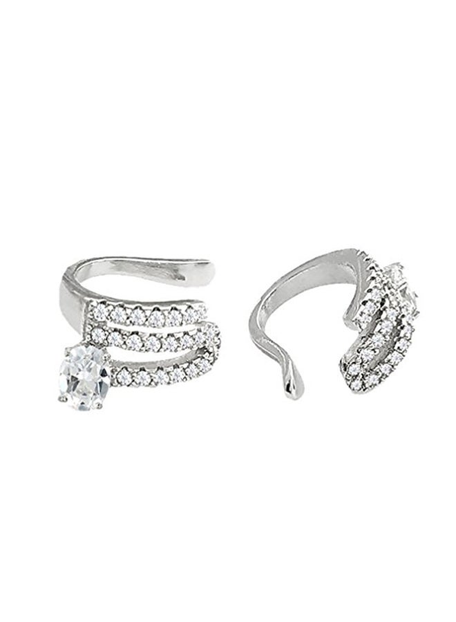 SELOVO Crystal Silver Plated Helix Ear Cuff - Image 1