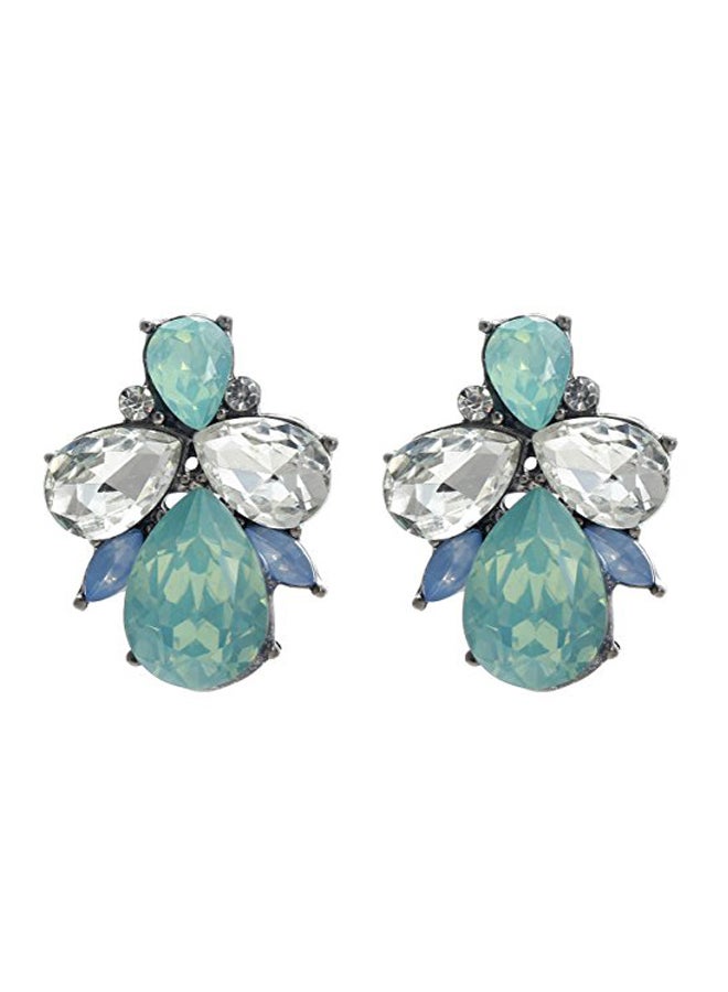 Metal Opal Rhinestone Studded Cluster Earrings