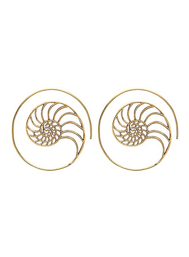 81 اس تي جينيريشن Brass Spiral Shell Ethnic Tribal Flat Earrings