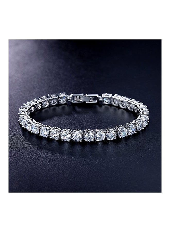 Platinum Plated Cubic Zirconia Studded Tennis Bracelet  - Image 2