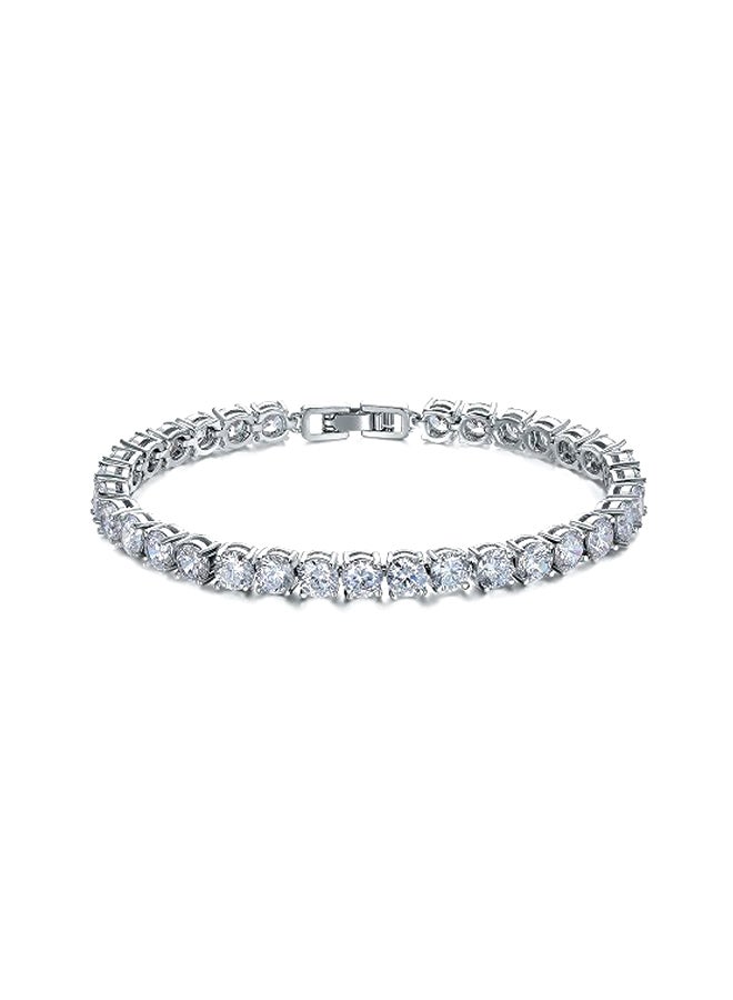 Platinum Plated Cubic Zirconia Studded Tennis Bracelet  - Image 1