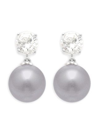 Brass Rhodium Plated Pearl And Cubic Zirconia Studded Dangle Earrings - v1553870197/N22638675A_1