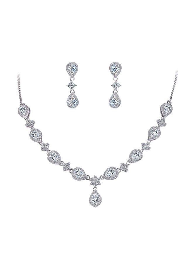 EleQueen Brass Cubic Zirconia Studded Jewellery Set - Image 1