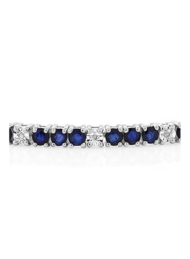 GEM STONE KING - 925 Sterling Silver Sapphire And Diamond Studded Bracelet - Image 1