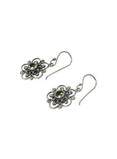 925 Sterling Silver Peridot Studded Flower Shaped Dangle Earrings - v1553870374/N22640013A_2