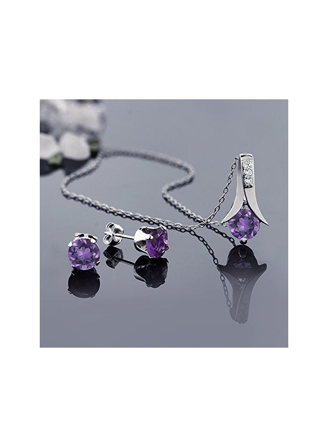 جم ستون كينج طقم مجوهرات مرصعة بالجمشت والألماس عيار 2.25 قيراط من الفضة الإسترليني عيار 925 - Image 3