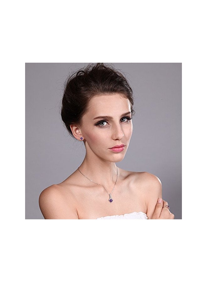 جم ستون كينج طقم مجوهرات مرصعة بالجمشت والألماس عيار 2.25 قيراط من الفضة الإسترليني عيار 925 - Image 4