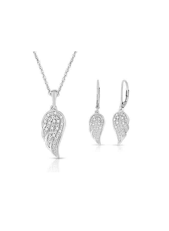 NATALIA DRAKE - 925 Sterling Silver 0.10 Ct Diamond Studded Wing Shaped Dangle Earrings - Image 1