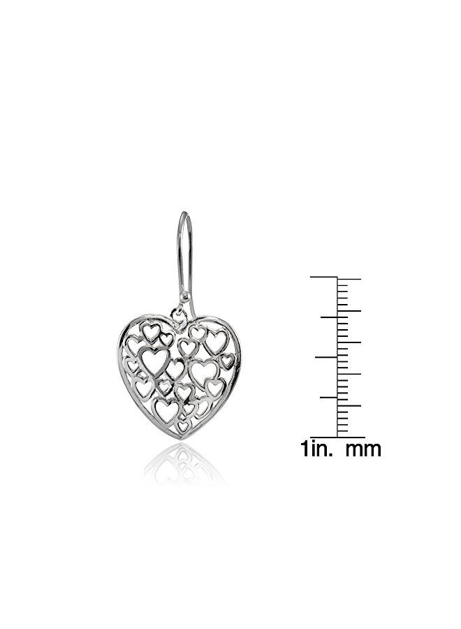 Hoops & Loops - 925 Sterling Silver Heart Designed Filigree Dangle Earrings - Image 1