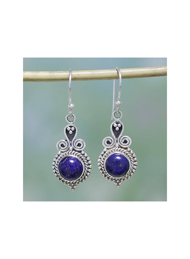 NOVICA 925 Sterling Silver 4.50 Ct Lapis Lazuli Studded Dangle Earrings  - Image 3