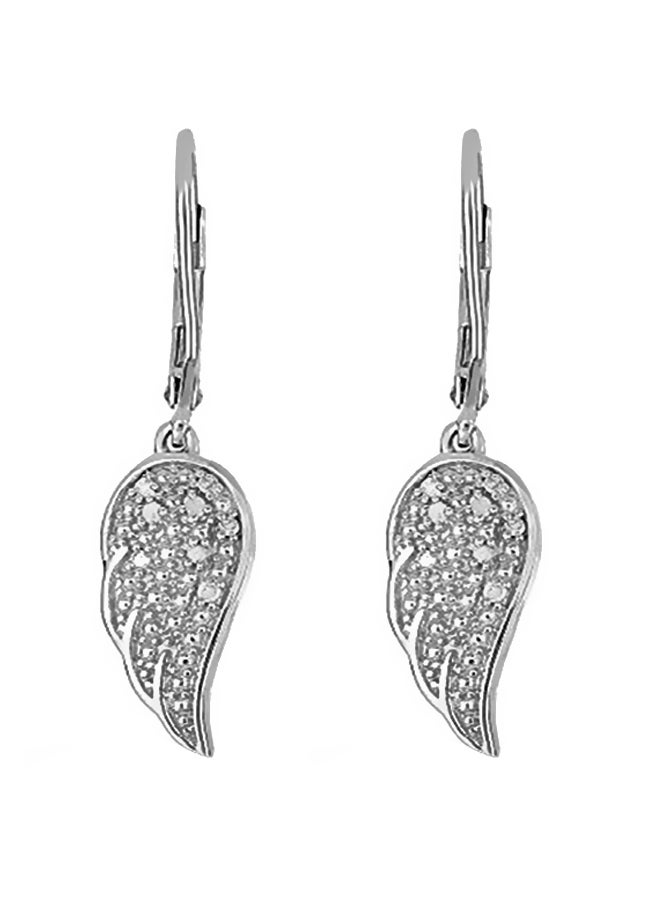NATALIA DRAKE - 925 Sterling Silver 0.10 Ct Diamond Studded Wing Shaped Dangle Earrings - Image 1