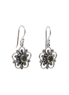 925 Sterling Silver Peridot Studded Flower Shaped Dangle Earrings - v1553870532/N22640013A_3