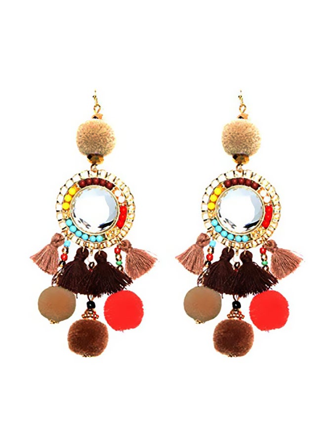 Rosemarie Collections - Alloy Crystal Studded Pom Pom Design Tassel Earrings - Image 1