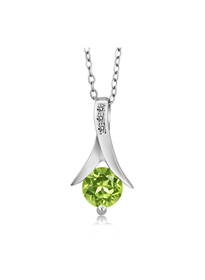 GEM STONE KING - 925 Sterling Silver 2.6 Ct Peridot And Diamond Studded Pendant And Earrings Set - Image 1