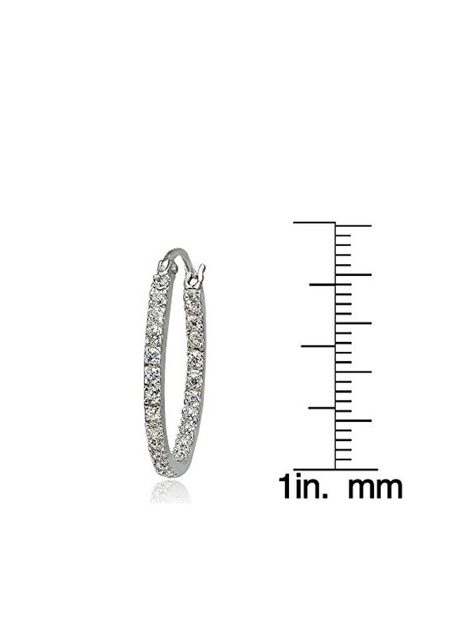 Hoops & Loops - 925 Sterling Silver Cubic Zirconia Studded Hoop Earrings - Image 1