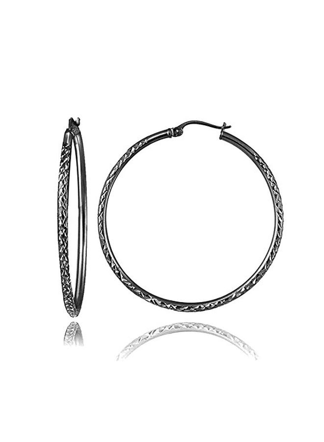 Hoops & Loops - 925 Sterling Silver Diamond Cut Round Hoop Earrings - Image 1