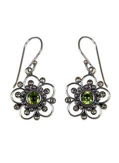 925 Sterling Silver Peridot Studded Flower Shaped Dangle Earrings - v1553870634/N22640013A_1