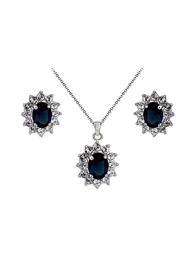 Crystalline Azuria 18 Carat White Gold Plated Sapphire And Cubic Zirconia Studded Necklace And Earrings Set  - Image 1