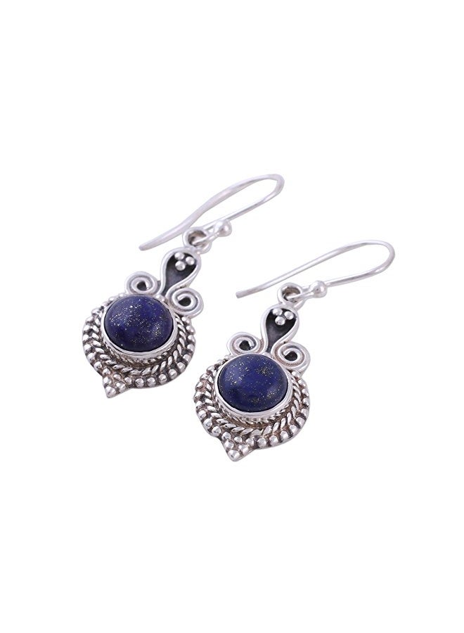NOVICA 925 Sterling Silver 4.50 Ct Lapis Lazuli Studded Dangle Earrings  - Image 2