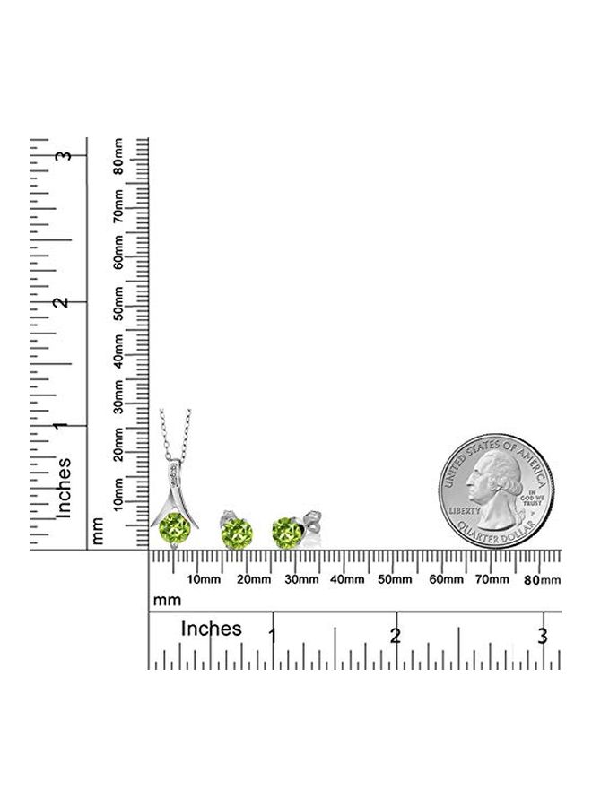 GEM STONE KING - 925 Sterling Silver 2.6 Ct Peridot And Diamond Studded Pendant And Earrings Set - Image 1