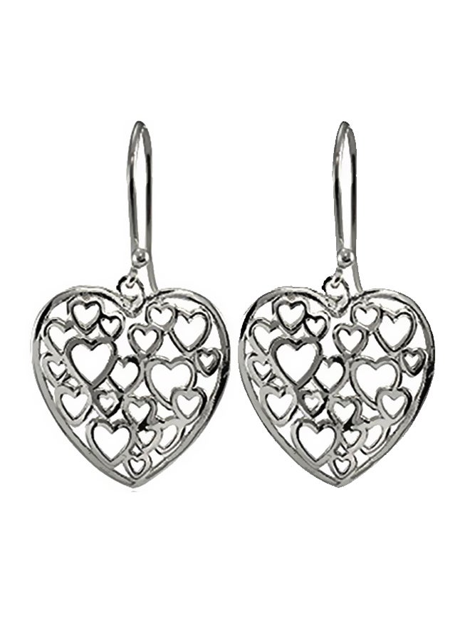 Hoops & Loops - 925 Sterling Silver Heart Designed Filigree Dangle Earrings - Image 1