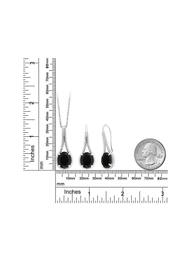GEM STONE KING 925 Sterling Silver Onyx Studded Pendant Necklace And Earrings Set  - Image 2