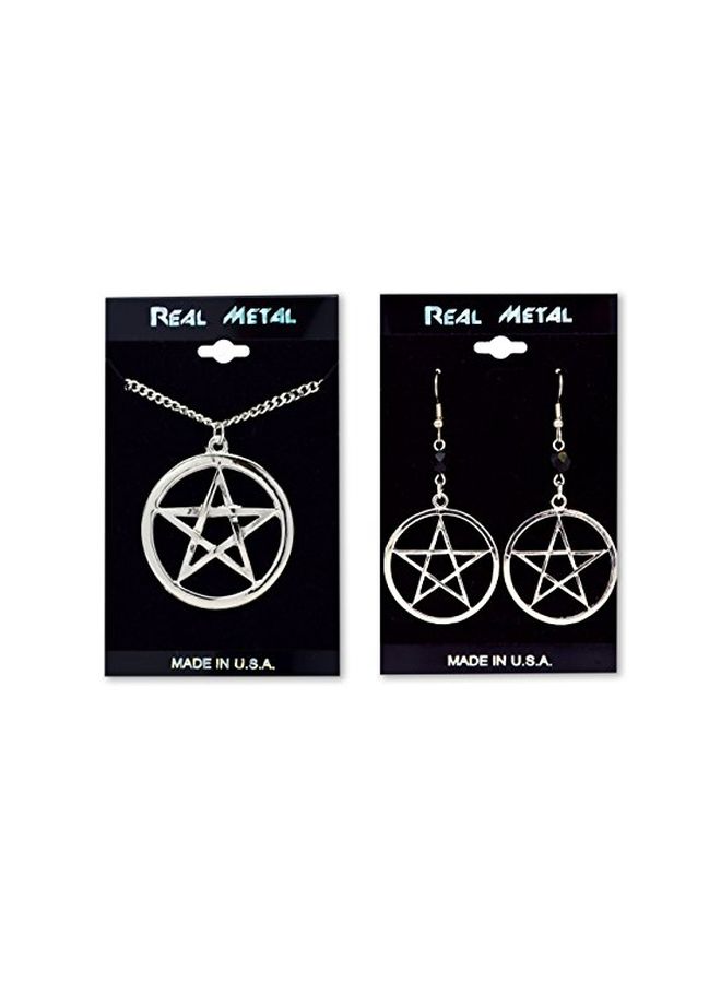 Real Metal - Pewter Pentacle Pentagram Shaped Jewellery Set - Image 1