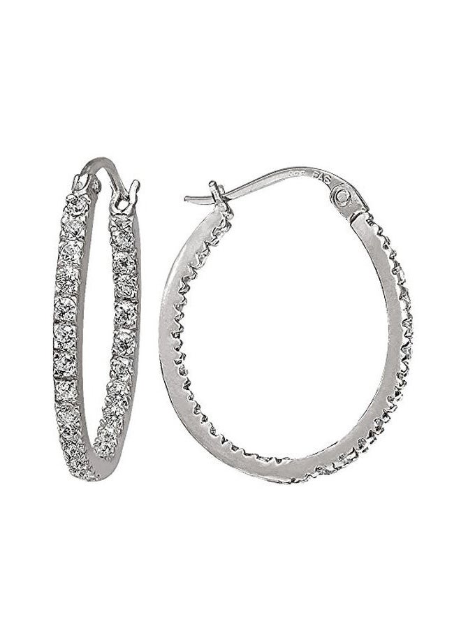 Hoops & Loops - 925 Sterling Silver Cubic Zirconia Studded Hoop Earrings - Image 1
