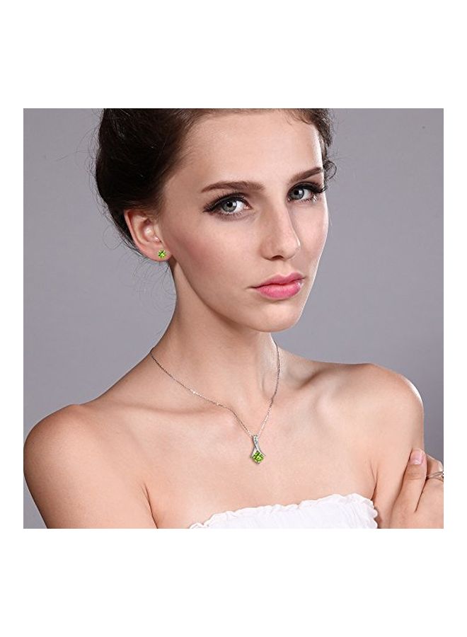 GEM STONE KING - 925 Sterling Silver 2.6 Ct Peridot And Diamond Studded Pendant And Earrings Set - Image 1