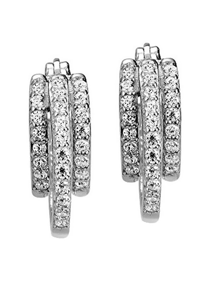 Hoops & Loops - 925 Sterling Silver Cubic Zirconia Studded Triple Row Hoop Earrings - Image 1