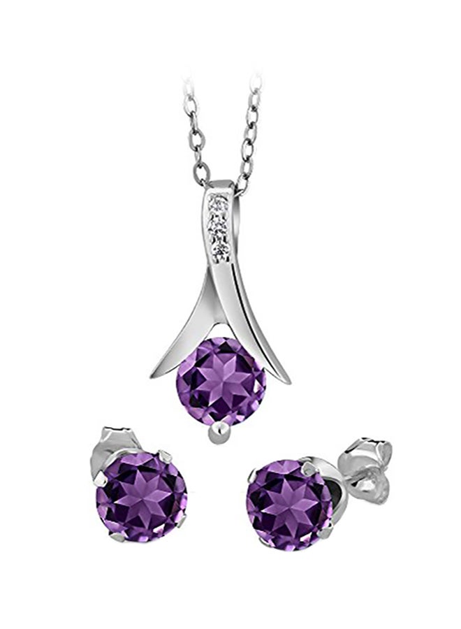 جم ستون كينج طقم مجوهرات مرصعة بالجمشت والألماس عيار 2.25 قيراط من الفضة الإسترليني عيار 925 - Image 1