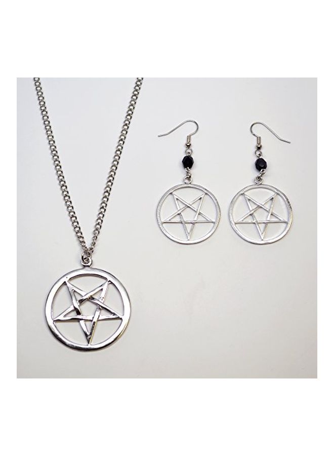 Real Metal Pewter Inverted Pentacle Pentagram Pendant And Earrings Set - Image 3