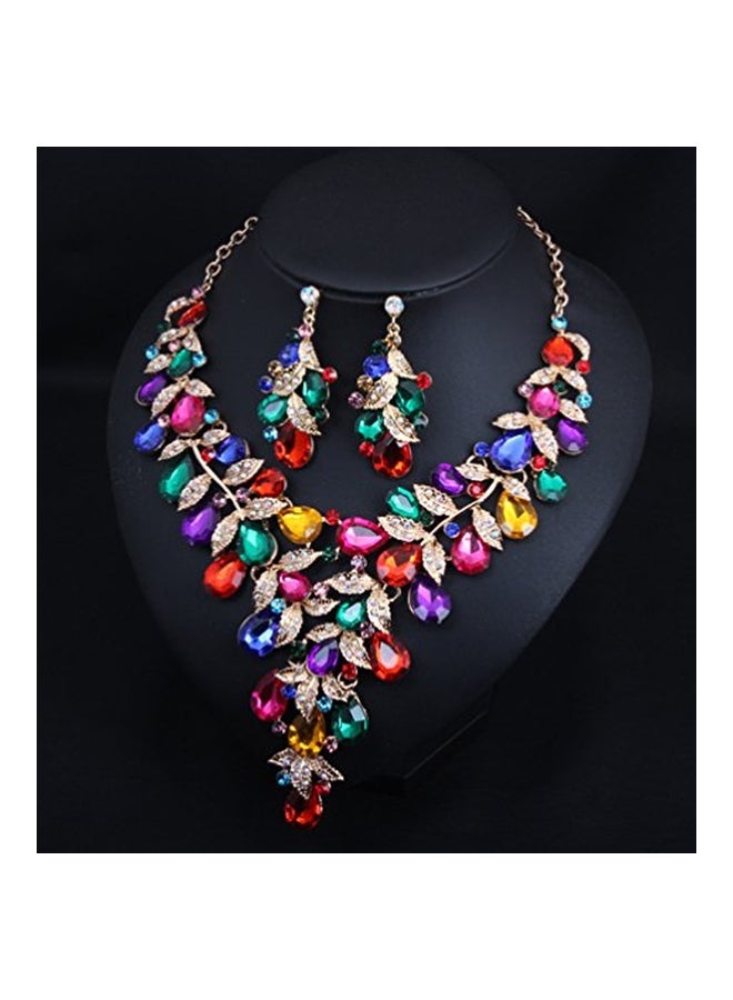 omylady Alloy Crystal Studded Necklace And Earrings Sets - Image 3