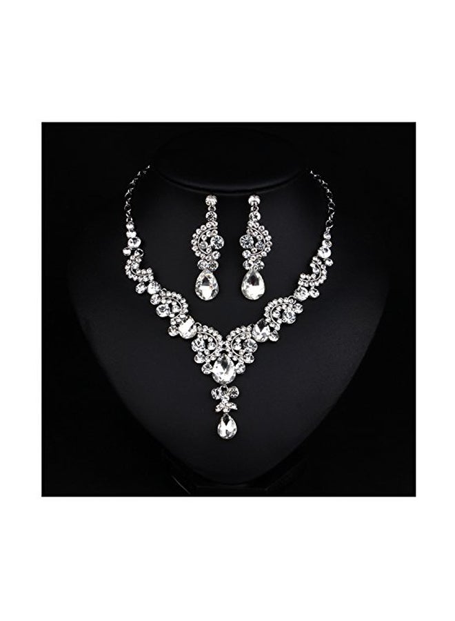 Hamer Alloy Crystal Studded Necklace And Earrings Set - Image 1