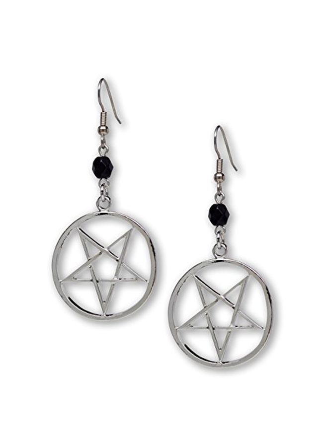 Real Metal Pewter Inverted Pentacle Pentagram Pendant And Earrings Set - Image 2