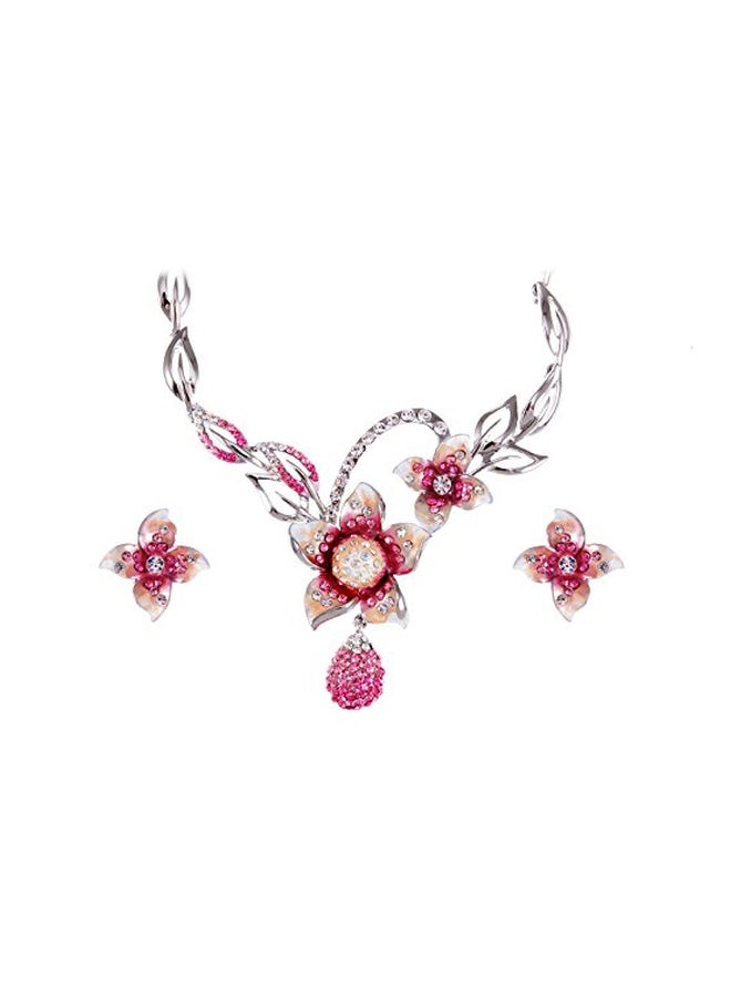 Alilang Swarovski Crystal Studded Plumeria Flower Styled Jewelry Set  - Image 1