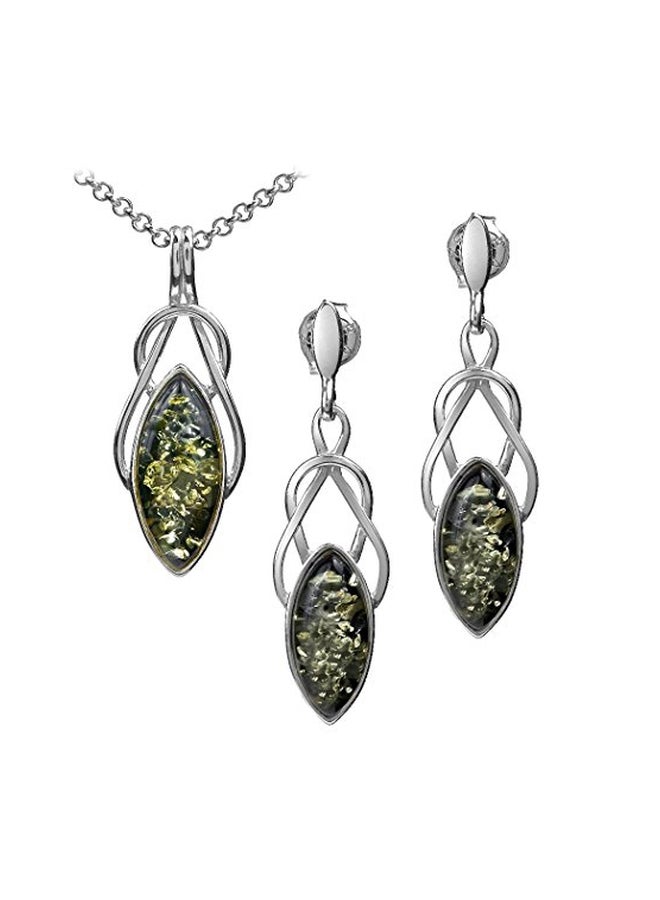 Ian & Valeri Co. 925 Sterling Silver Amber Studded Celtic Style Necklace And Earrings Set - Image 1