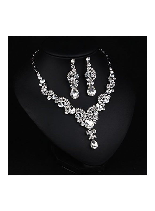 Hamer Alloy Crystal Studded Necklace And Earrings Set - Image 3