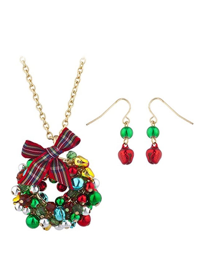 Lux Accessories Brass Bell Wreath Designed Jewellery Set - Image 1