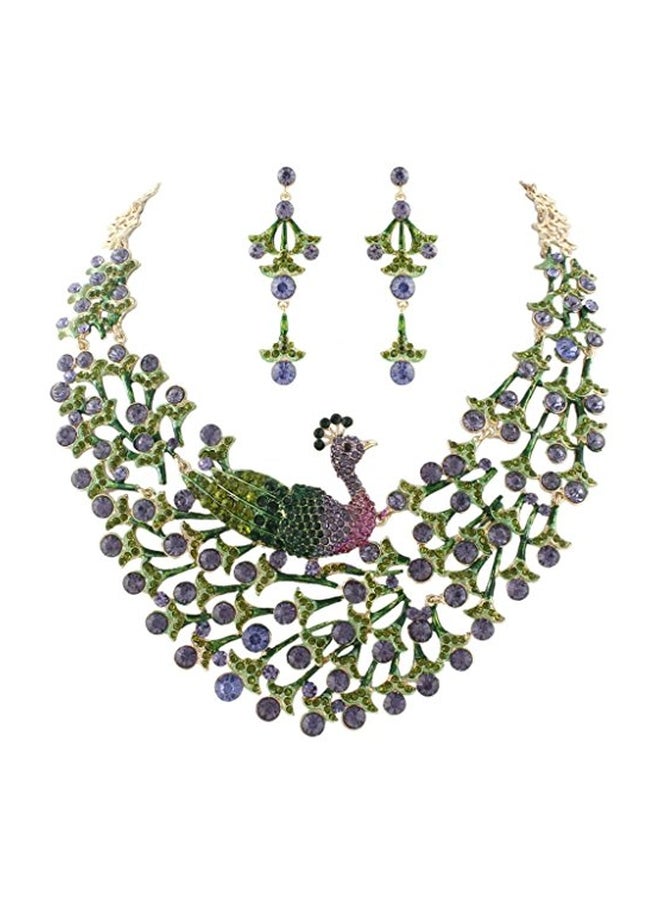 إيفر فيث طقم قلادة وحلق أذن مصنوع من سبيكة معدنية ومطلي بالمينا ومرصع بالكريستال النمساوي - Image 1