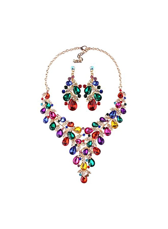 omylady Alloy Crystal Studded Necklace And Earrings Sets - Image 1