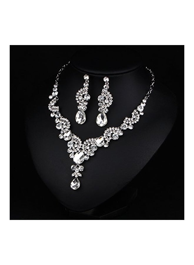 Hamer Alloy Crystal Studded Necklace And Earrings Set - Image 2