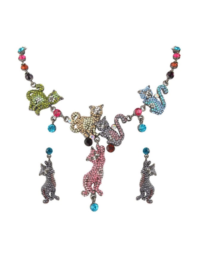 EVER FAITH Crystal Studded Pet Cat Family Necklace Set  - Image 1