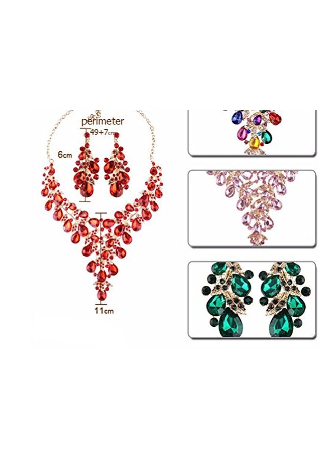 omylady Alloy Crystal Studded Necklace And Earrings Sets - Image 2