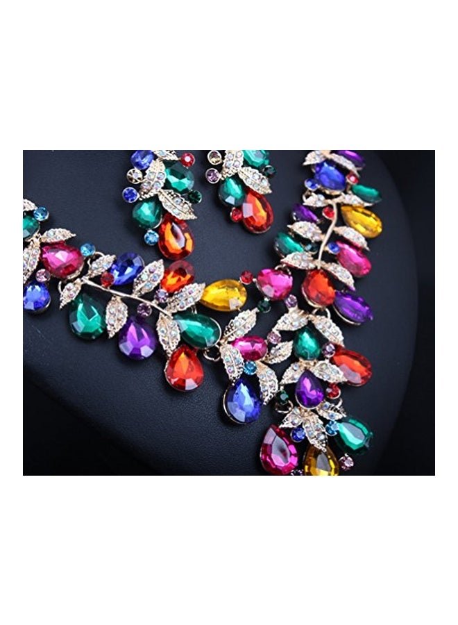 omylady Alloy Crystal Studded Necklace And Earrings Sets - Image 4