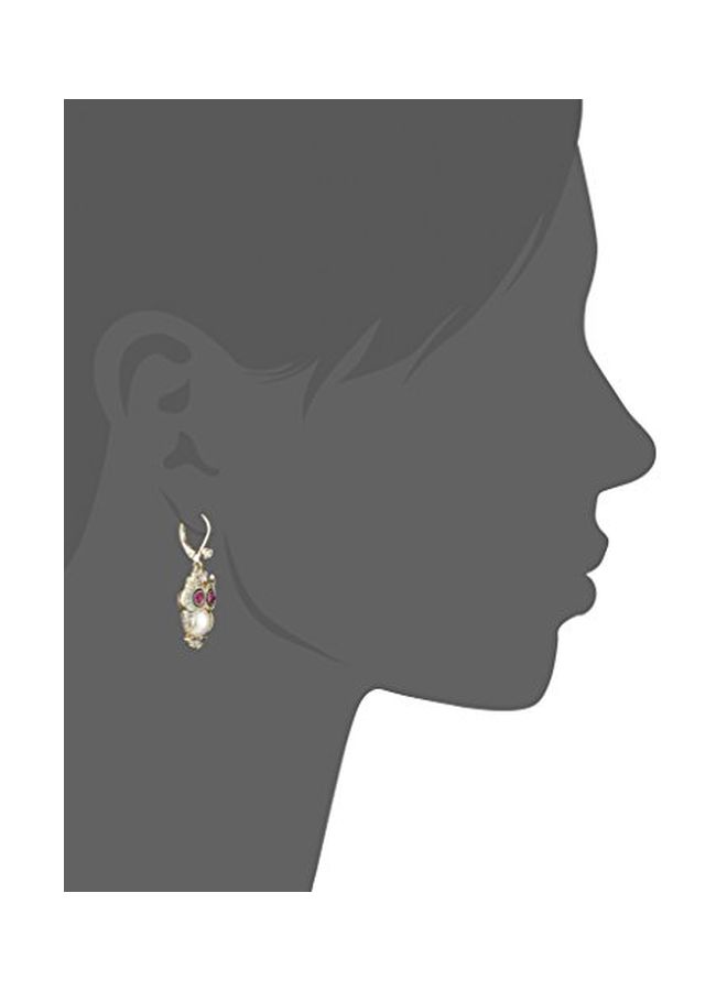 Betsey Johnson Brass Pearl Studded Owl Dangle Earrings  - Image 2