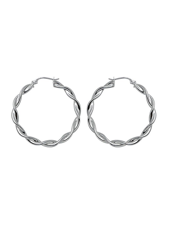 Hoops & Loops - 925 Sterling Silver Twist Polished Hoop Earrings - Image 1