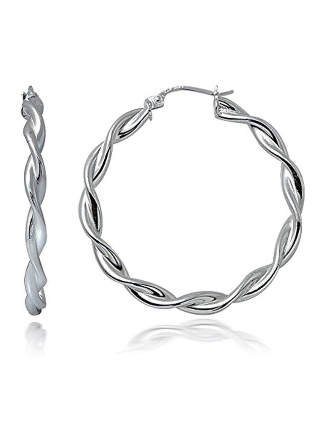 Hoops & Loops - 925 Sterling Silver Twist Polished Hoop Earrings - Image 1