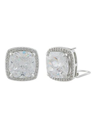Rhodium Plated Brass Cubic Zirconia Studded French Clip-on Earrings - v1553871627/N22642637A_1