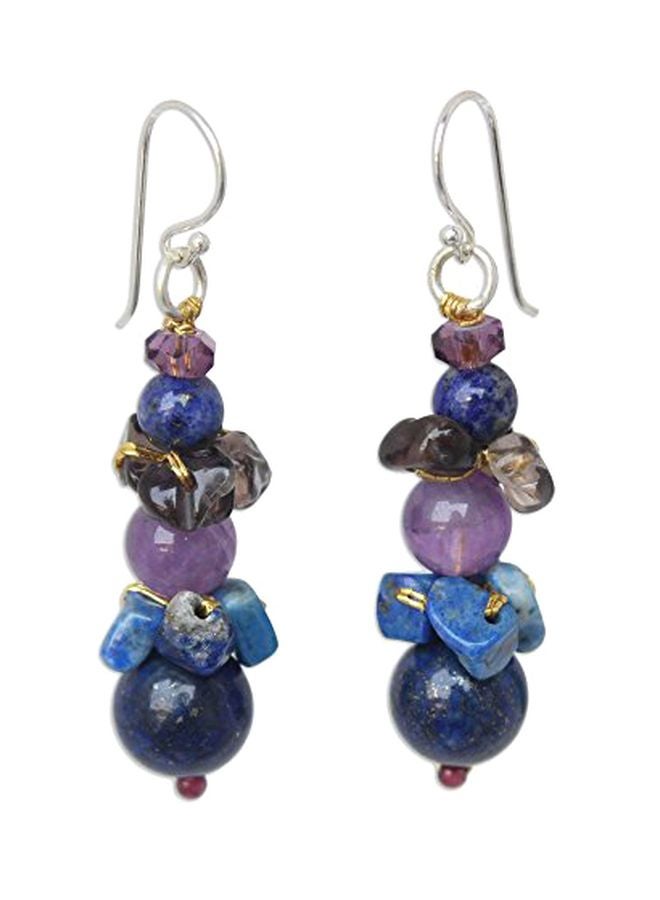 NOVICA 925 Sterling Silver Amethyst Beaded Dangle Earrings - Image 1
